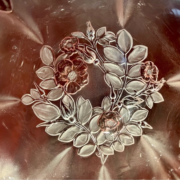 Vintage Mikasa Rosella Pink Hostess Serving Bowl Frosted Roses Walther-Glas 11” - Picture 9 of 10